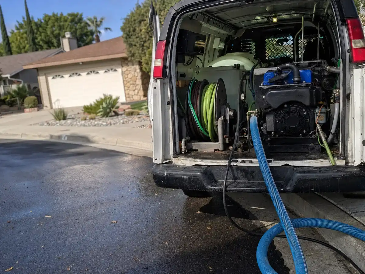 Service van arriving on a Burbank, CA street — local same-day coverage